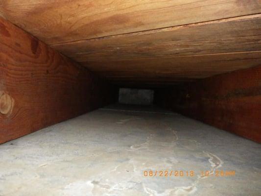 Panned duct using floor joist. After cleaning