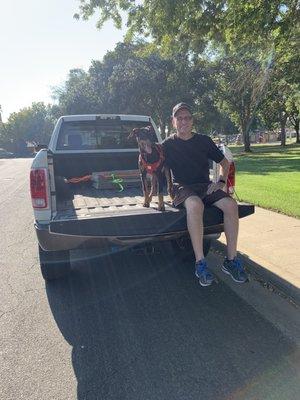 A man, his dog, and a pickup truck. What could be better?