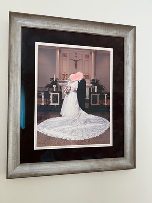 Wedding photo with chocolate velvet matting