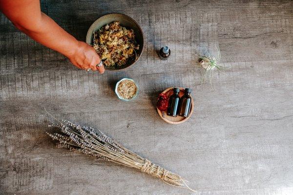 Herbs in bowls