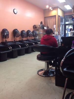 My view of the front of the salon. Pic taken from the wash/dryer area in the back.