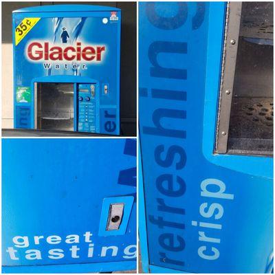 The signs say "Crisp" and "Great Tasting", but the last service date was a month ago. The water tastes old, like from a swamp. Disgusting.