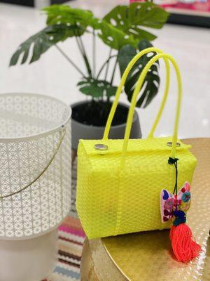 Neon yellow box purse and initial tassel