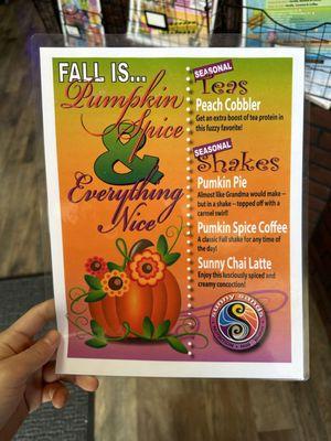 Fall Menu as of Oct 2023