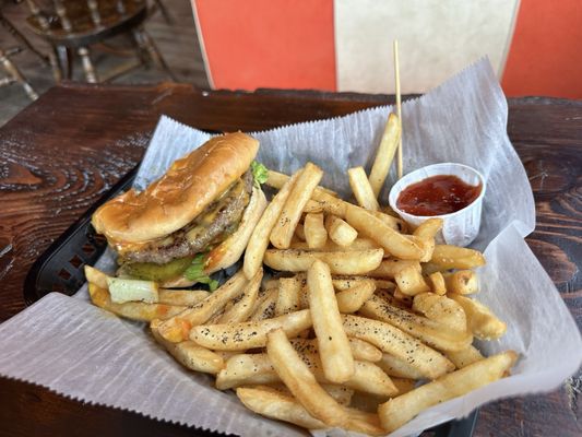 A Regular 'Impossible Patty' Burger and Fries. Almost forgot to photo the food!