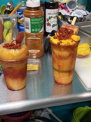 this is a mangonada, which is a organic and natural mango smoothie with chamoy and candies!