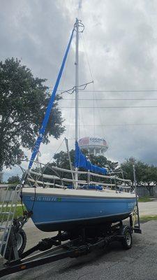 New Genoa on new CDI furler furled up tight & new Mainsail secured & covered with repaired cover. New upgraded standing rigging installed.