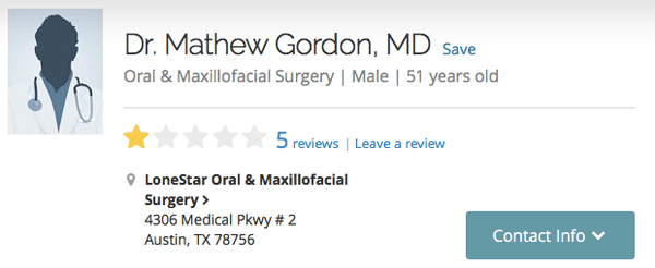 The receptionist tried to get me to see Dr. Gordon instead and after a few minutes of researching him, I walked out of the office.