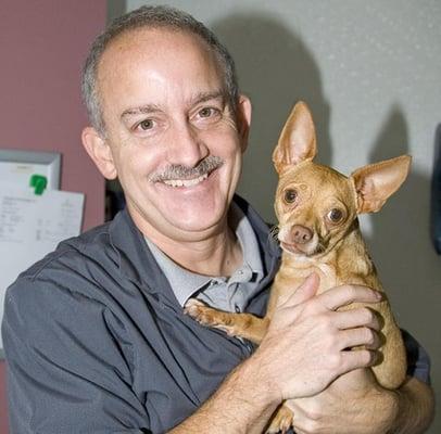 Dr. Travis with a canine patient