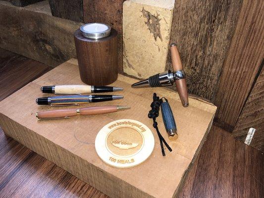 These are our Woodworking 101 projects. Attend this workshop and you'll have the opportunity to make one of these items.