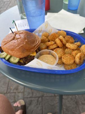 Burgers and tater tots.