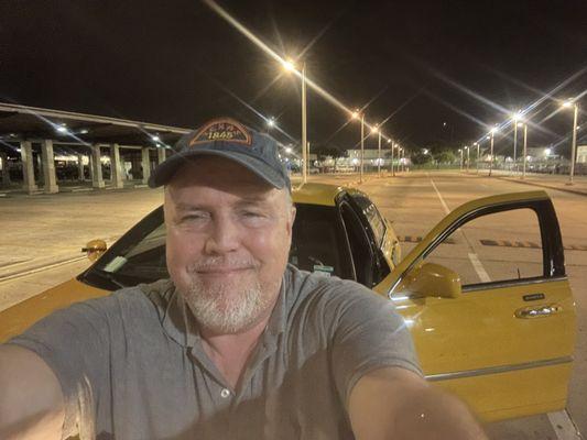 sometime around midnight I was the only taxi in the staging area