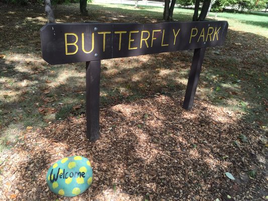 Butterfly park sign- located at the back left of the park