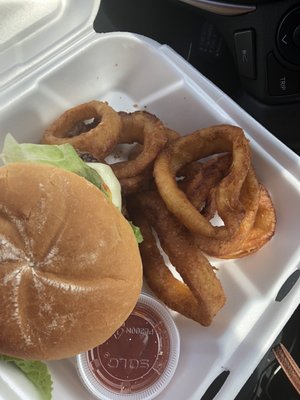 Cheeseburger and onion rings