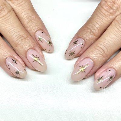 Structured Gel on Natural Nails w/ chrome + simple art