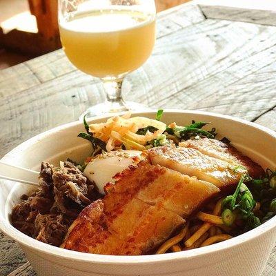 Lo Mein Bowl w/ pork belly, pulled pork & egg