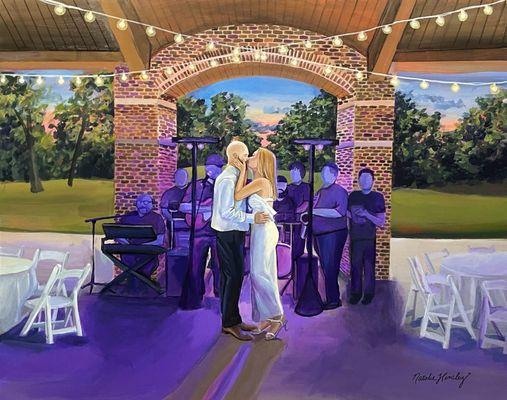 Forsyth, IL. Live Wedding Painting of first dance with live band.