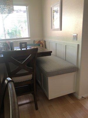 Kitchen banquette with new cushions.