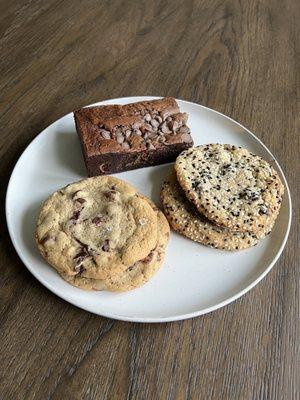 The insanely awesome brownie, toasted sesame sugar cookie with togarashi, brown butter chocolate chip coookie