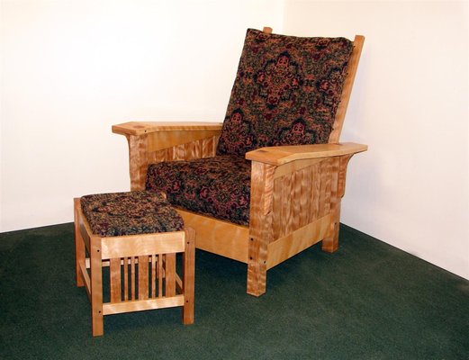 Morris chair and ottoman in curly birch