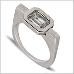 Linear Slim Emerald Diamond Engagement Ring