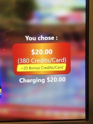 You are charged 20 credits to purchase a game card!