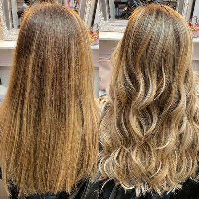 Before and after balayage touch up, wanted brighter blonde