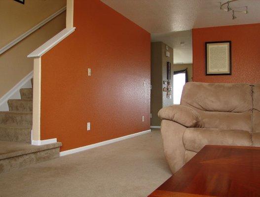 This job in tailed multiple colors
Ceilings, trim and walls painted (2 coats)