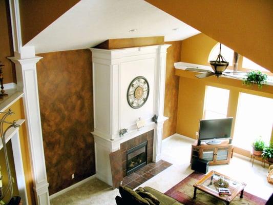 Living room with custom faux finish