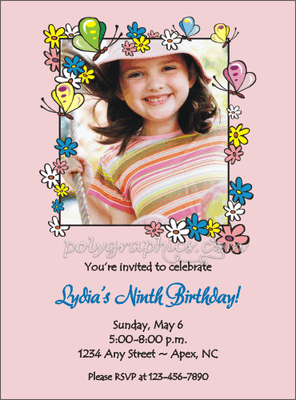 butterflies and flowers party invitation with your photo