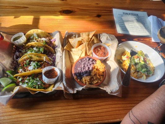 Tacos, beans and rice, tonalli fries