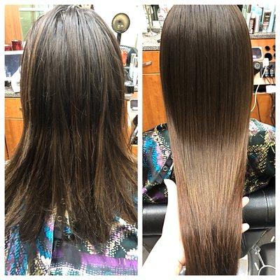 Before and after of Full head take in extensions