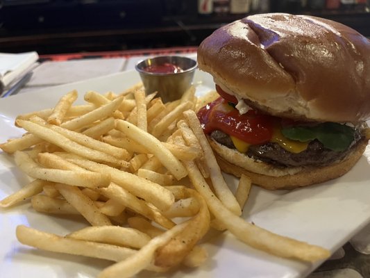 Look at that dandy burger and fries!!!