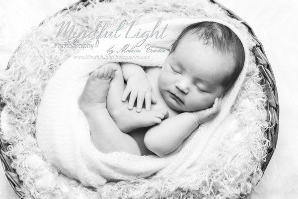 8 day old baby photographed in black & white at Mindful Light Photography studio