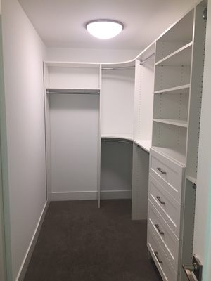 Closed shelves and cabinets built.