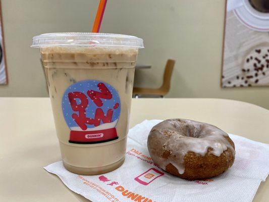 Iced Latte w/ Vanilla Bean and Caramel (small) ~ $4.59, Blueberry donut ~ $1.45