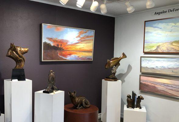 Kent Ullberg bronzes shown with Angalee DeForest landscape.