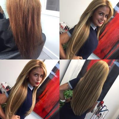 Antes y después color , iluminaciones ,extensiones y corte , elije lo q quieras y nosotras lo hacemos por ti