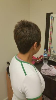 Side view of a pixie cut by Carla