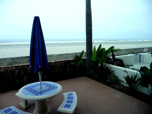 View of Pacific Ocean & South Mission Beach Boardwalk while sitting on the OBO patio