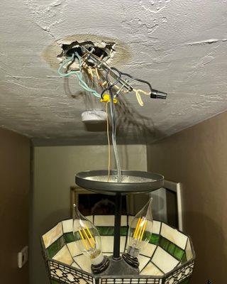 Troubleshooting short circuits in hallway lighting and bedroom. Found that there was a hot wire melted against the conduit. We ran new wires