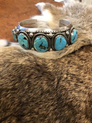 This heavy Navajo sterling silver and turquoise cuff was a real find at Trolley Stop Antiques!!!