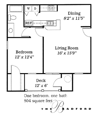 "The Bradford" one bedroom/one bath 804sqft