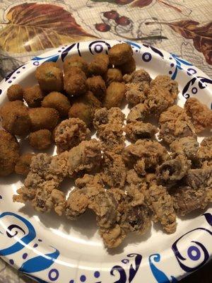 Fried Chicken Gizzards (Crack Balls) and Fried Okra - Slap Yo Momma Good !!!