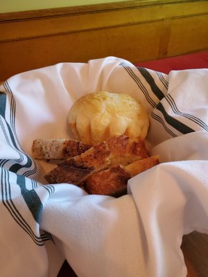 Brioche and bread at breakfast