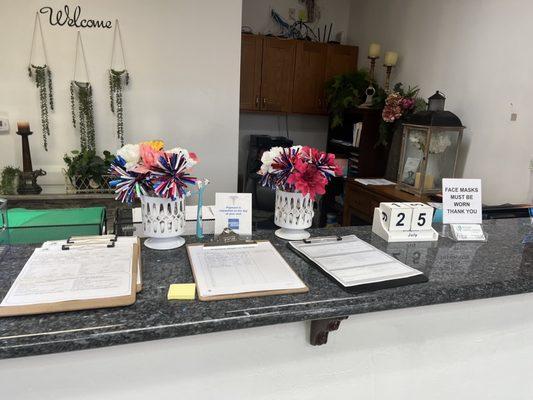 Reception area front desk