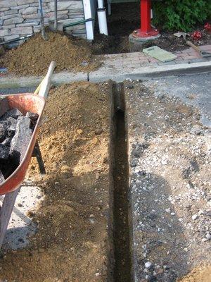 Saw cutting and trenching through an asphalt parking lot