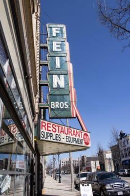 Picture of marquee looking sign outside of Fein Brothers building in Milwaukee, WI.