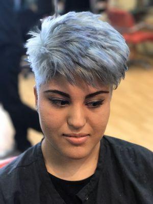 Ladies short hair cut and fantasy colour