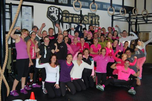 Everyone having fun at our Barbell for Boobs Event. We raised over $5500 to help fight cancer!